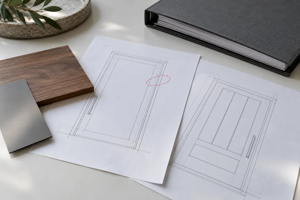 Door drawings and finish samples prepared for a coordinated review