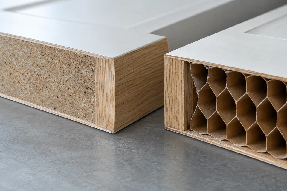 Door core and surface samples shown for material comparison