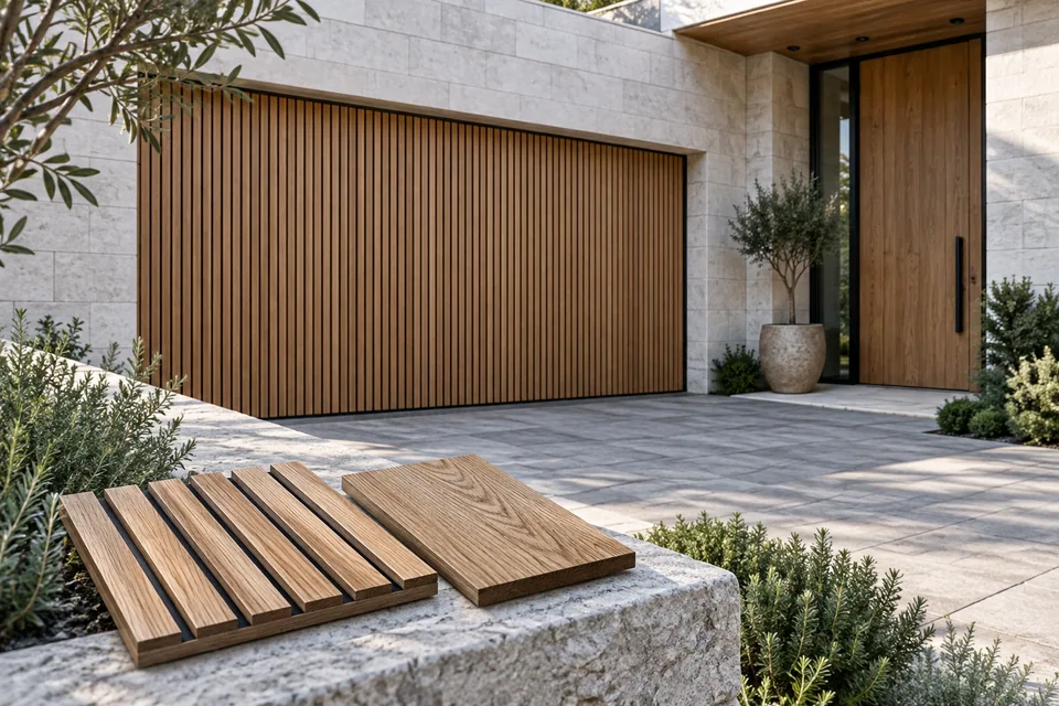 Door finish samples considered alongside a facade palette